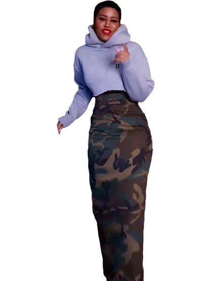 Falda ajustada con abertura y estampado de camuflaje informal a la moda para mujer
