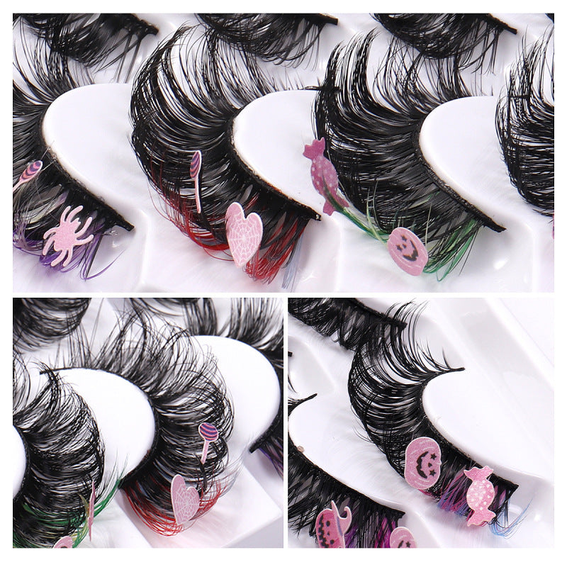 Faux cils multicolores exagérés à la mode pour femmes pour Halloween