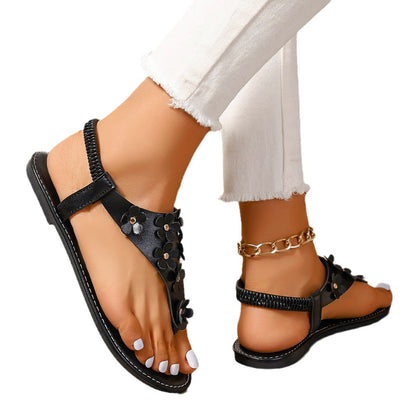 Sandalias planas florales de moda de talla grande