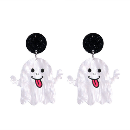 Pendientes acrílicos de Halloween con forma de calabaza y gato para mujer