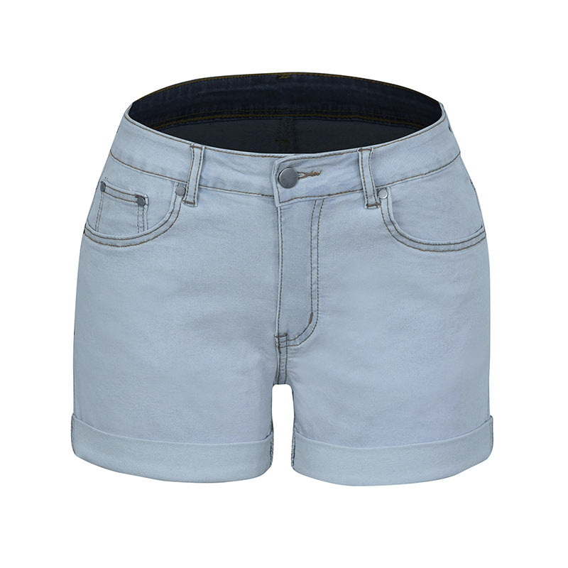 Women Fashion Simple Hip High Elastic Denim Shorts