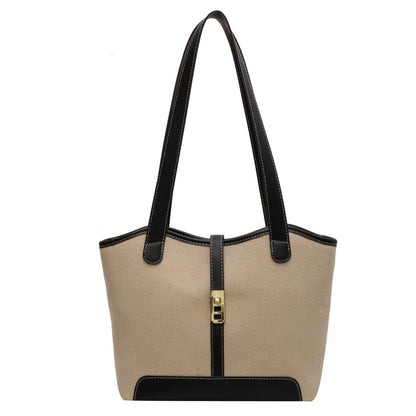 Bolso tote vintage de gran capacidad con empalmes en contraste
