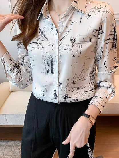 Blusa informal con solapa y estampado de rayas para mujer