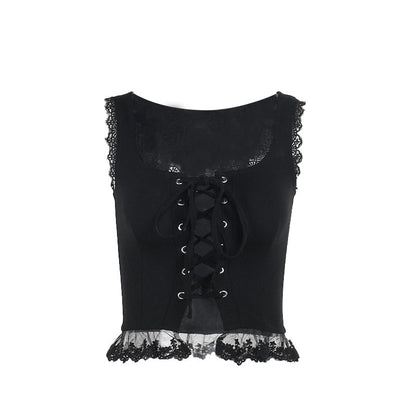 Haut caraco sexy et élégant en dentelle gothique avec pendentif en croix