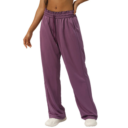 Pantalones deportivos casuales de cintura alta con cordón para mujer