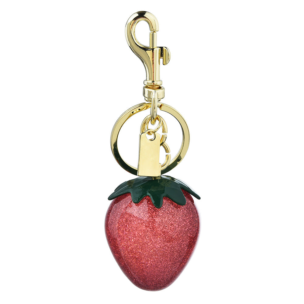 Llavero con colgante de resina de fresa multicolor para bolso
