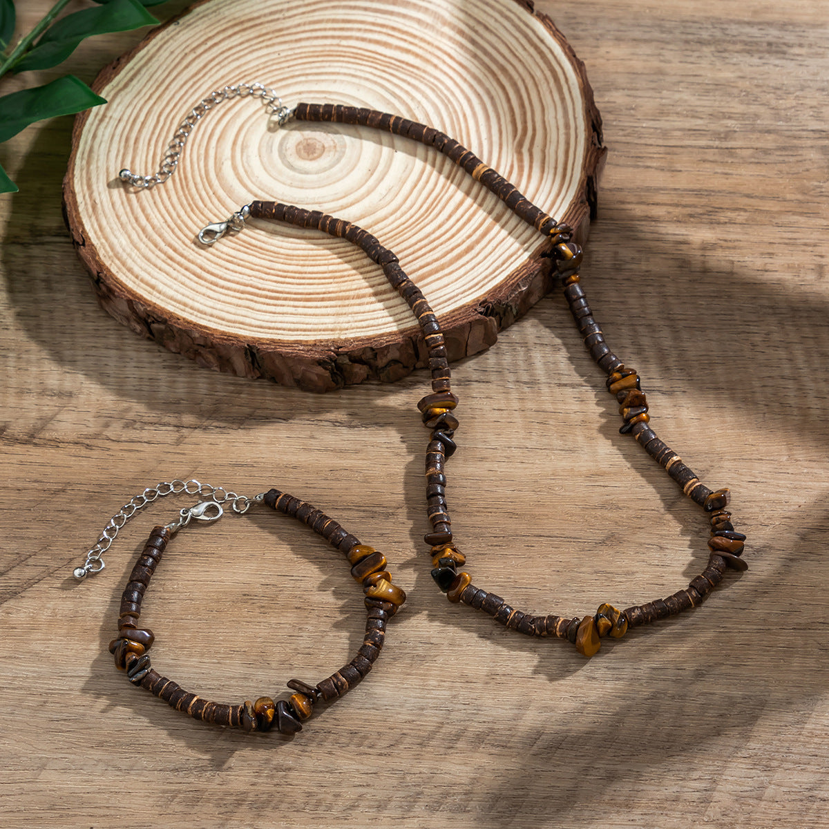 Pulsera y collar turquesa bohemio informal de moda para hombre