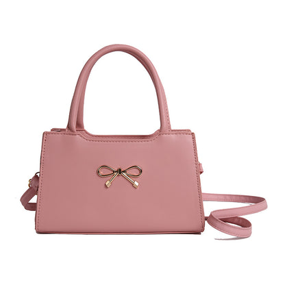 Bolso de mano informal de PU de color sólido con hebilla de lazo para mujer