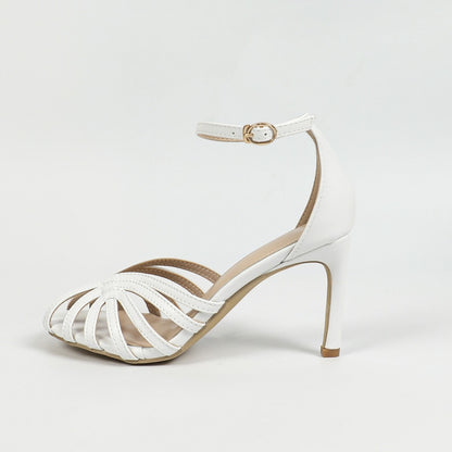 Zapatos de tacón alto con punta redonda y aberturas de color liso para mujer