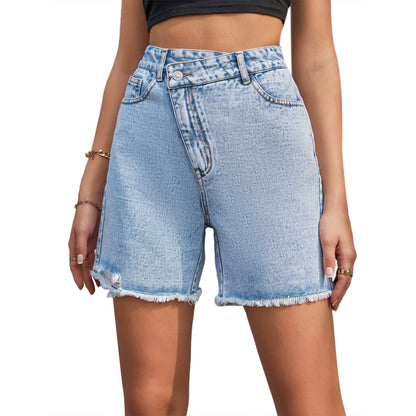 Short en jean ample taille haute pour femme