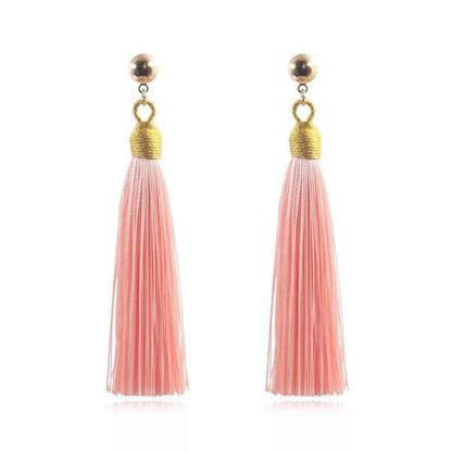 Bohemian Gold Wire Pull Hoop Tassel Earrings