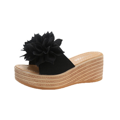 Women Fashion Vacation Beach Floral Platform Wedge Heel Slippers