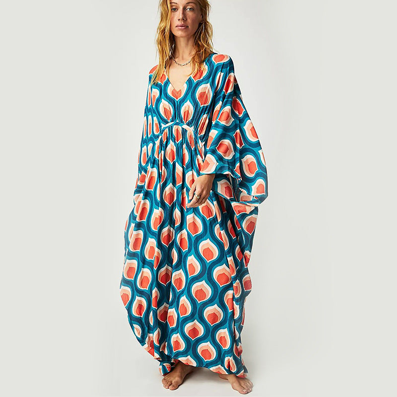 Women Fashion Casual Vacation Printed Long-Sleeve Cover-Up