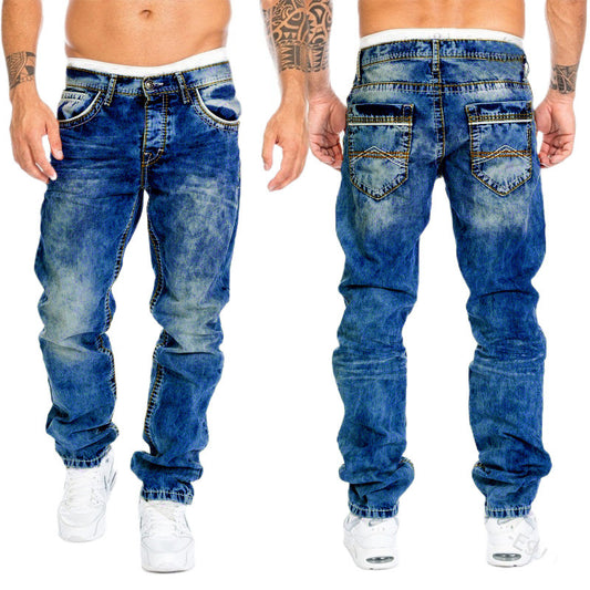 Men's Casual Straight Leg Denim Jeans for Hip-Hop Style