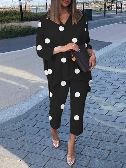 Plus Size Women Cotton Linen Print Two Pieces Set