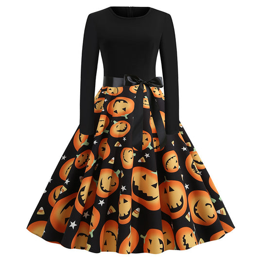 Vestido de manga larga de otoño con estampado de dibujos animados para mujer