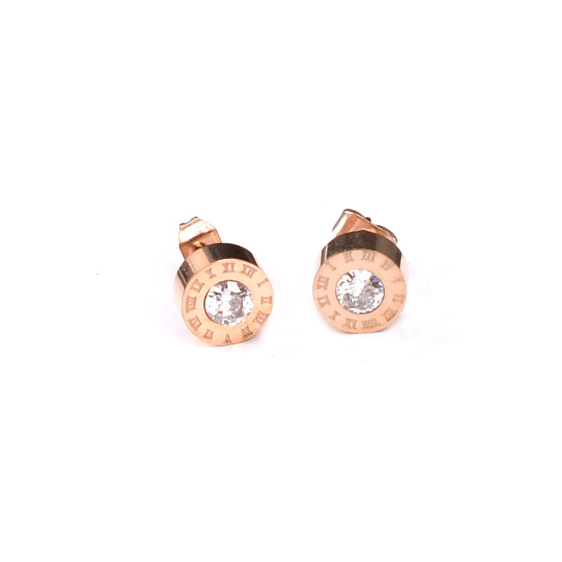 Simple Round Zircon-Encrusted Titanium Steel Earrings