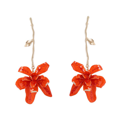 Boucles d'oreilles florales exagérées en métal, accessoires de style personnel