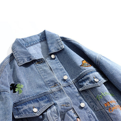 Chaqueta vaquera bordada con letras creativas a la moda para mujer