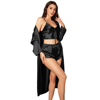 Women Sexy Solid Color Pajamas Three-Piece Set