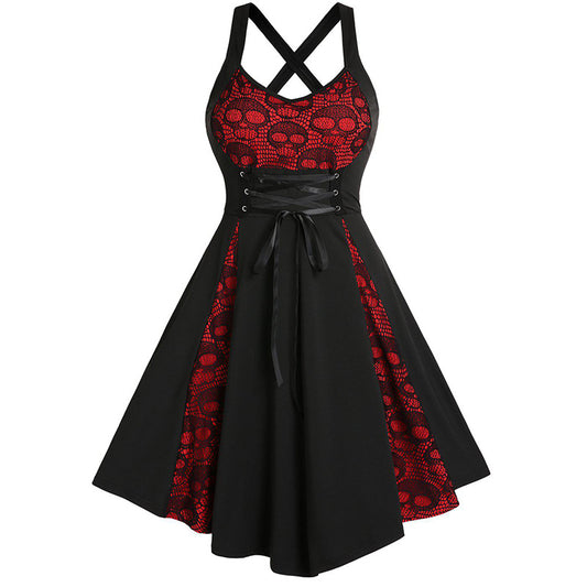 Vestido gótico de encaje con calaveras para mujer