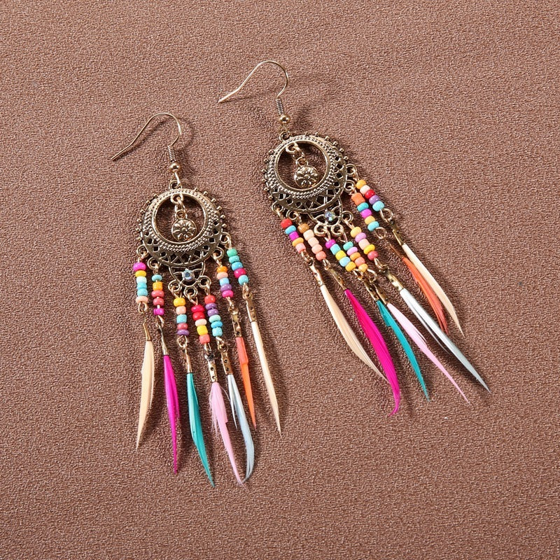Bohemian Ethnic Style Retro Tassel Feather Earrings
