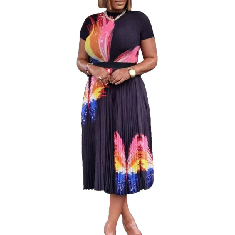 Women Fashion Plus Size Butterfly Print Top & Skirt Set