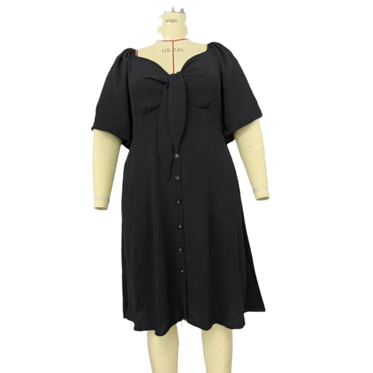 Women Plus Size Solid Color V-Neck Short Sleeve Dress