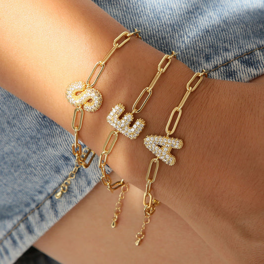 Fashion 26 Zircon Alphabet Clip Chain Bracelet
