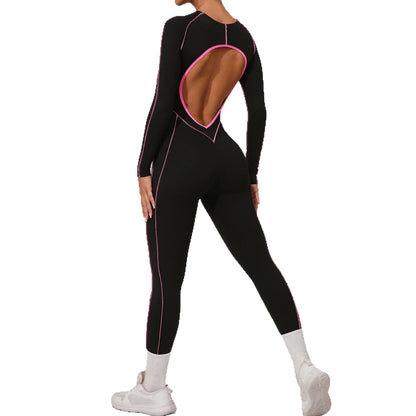 Combinaison de yoga dos nu à manches longues et couleurs assorties pour femmes