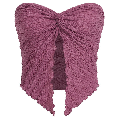 Women Fashion Sexy Solid Color Pleated Split Crop Top