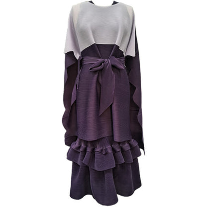 African Women Fashion Pleated Cape Ruffled Dress Set