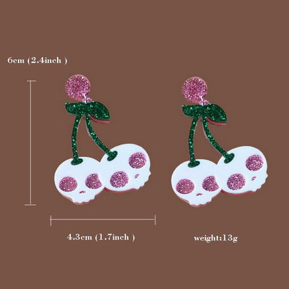 Pendientes de calavera acrílica con purpurina para Halloween para mujer