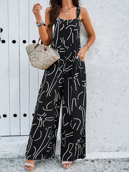 Women Casual Printed Wide-Leg Jumpsuits