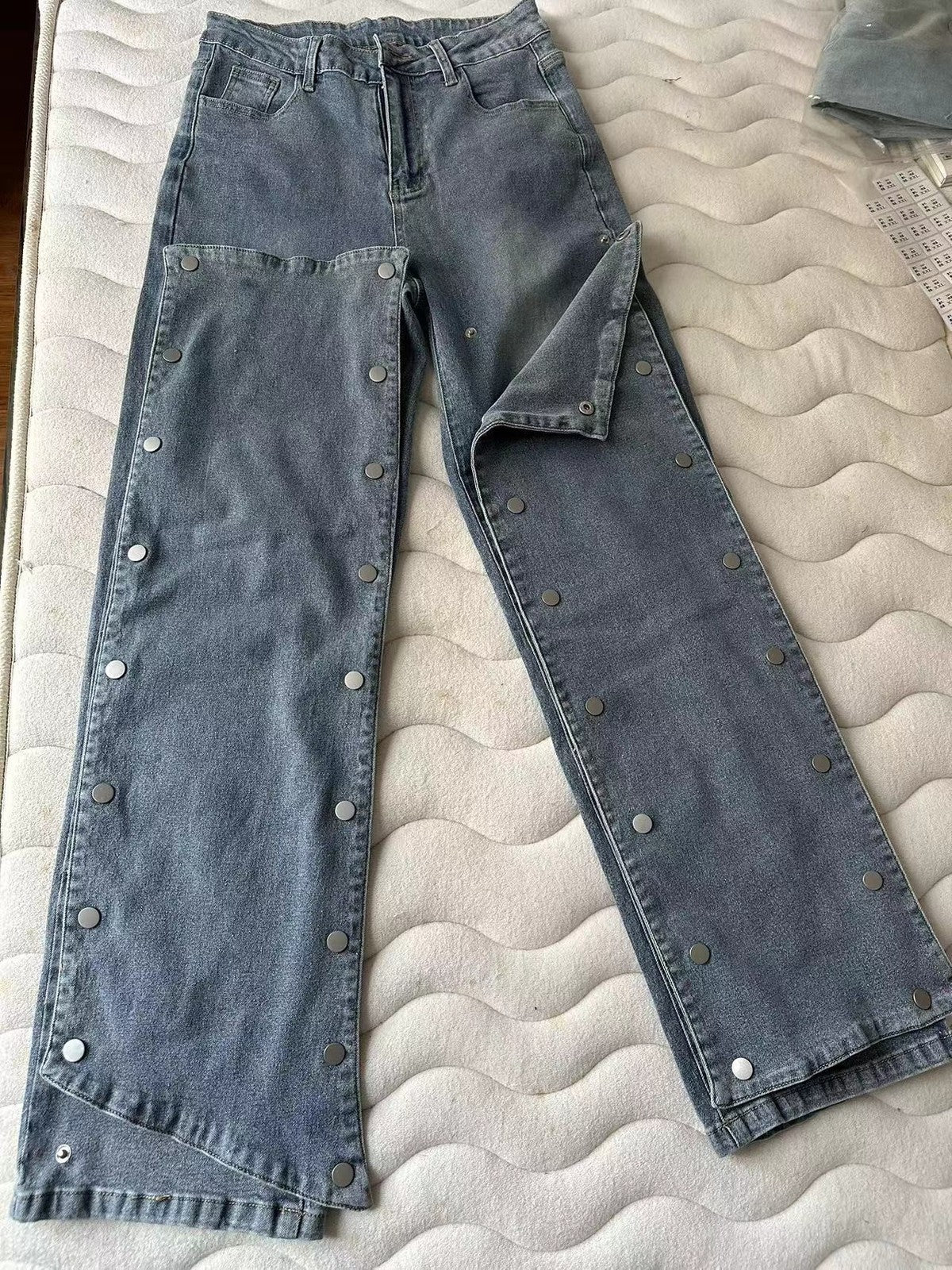 Street Women Fashion Detachable Straight Jeans in Dusty Blue