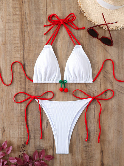 Maillot de bain bikini sexy à col licou et cerises pour femmes