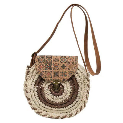 Bolso de paja redondo tejido informal bohemio