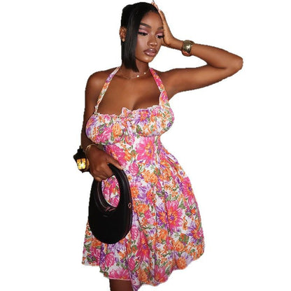 Vestido plisado con estampado floral sexy de moda para mujer