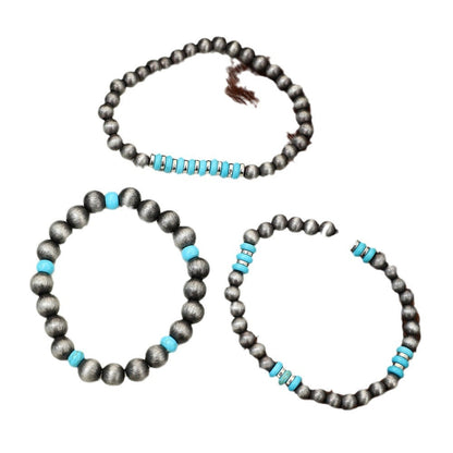 Conjunto de 3 pulseras de cuentas turquesas bohemias