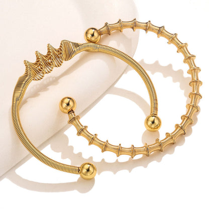 Women Bohemian Titanium Steel Spring Adjustable Bracelet