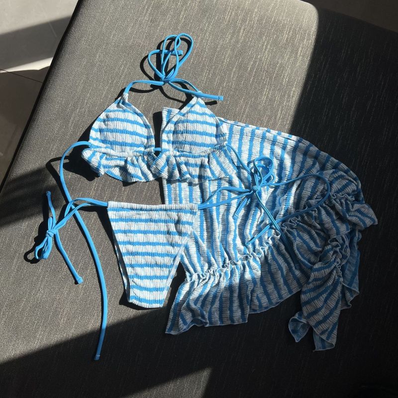 Women Summer Lace-Up Halter Strap Swimsuit Set