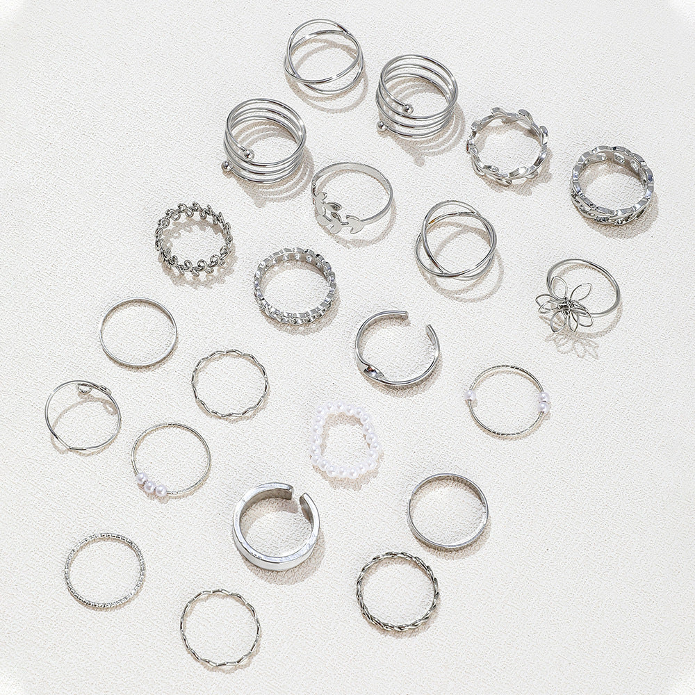 Conjunto de anillos multiarticulados con diseño geométrico de gotas de aceite para mujer