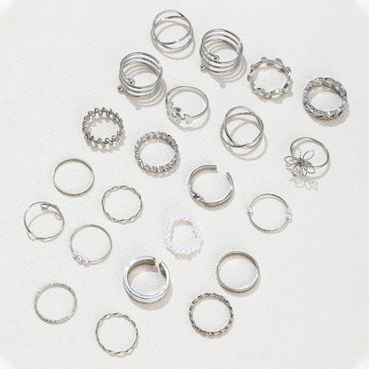 Conjunto de anillos multiarticulados con diseño geométrico de gotas de aceite para mujer