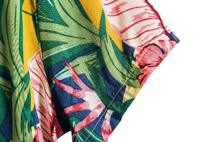 Camisa informal de verano con solapa y estampado floral hawaiano para hombre