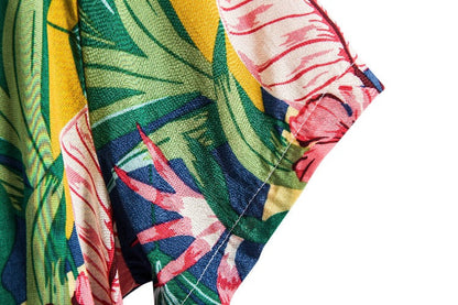 Camisa informal de verano con solapa y estampado floral hawaiano para hombre