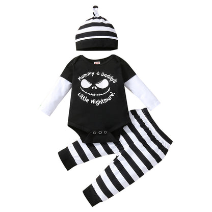 Conjunto de pantalones y mameluco de manga larga con estampado de calabaza informal para niños y niñas