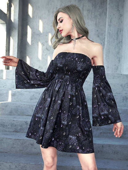 Robe sexy à épaules dénudées et imprimé gothique pour femme
