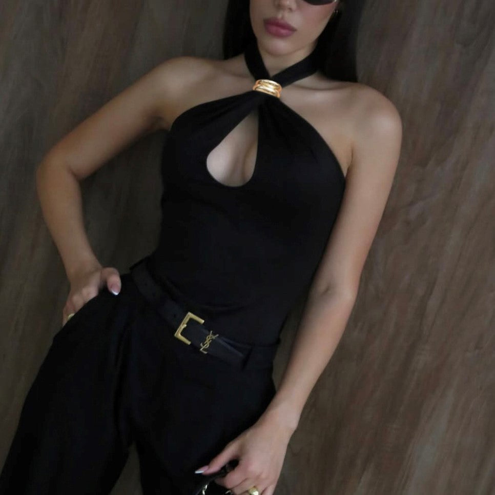Camiseta de tirantes ajustada con cuello halter para mujer de verano