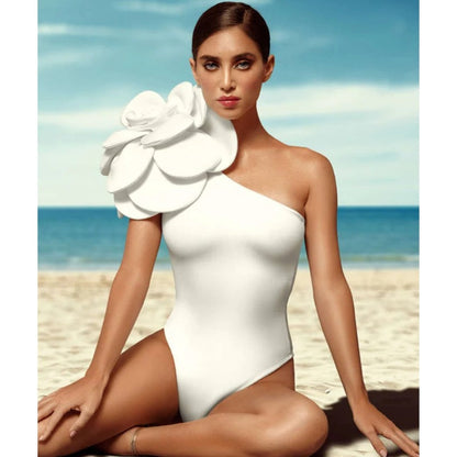Fashion Summer Vacation 3D White Big Flower Swimsuit