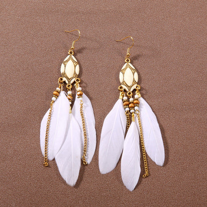 Pendientes de plumas con borlas retro de estilo étnico bohemio